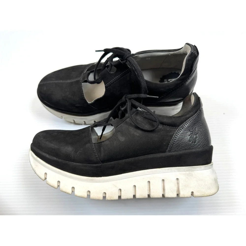 Fly London Bump Platform Wedge Sneakers Women 39 US 8-8.5  Lace Up Suede Comfort